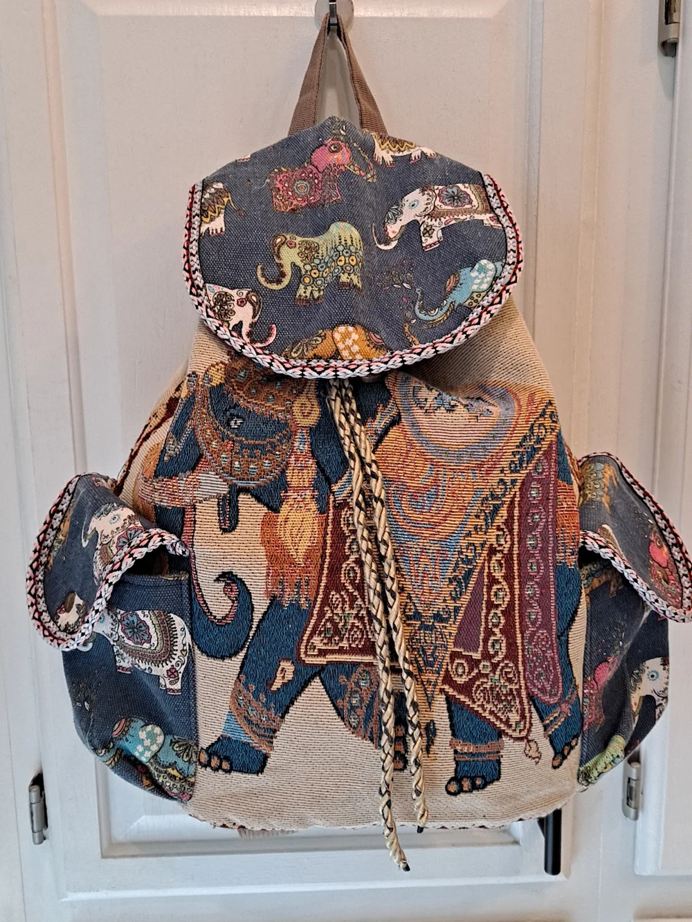 The House Of Raj Padmini Boho Elephant Tapestry Drawstring Backpack - Multicolor